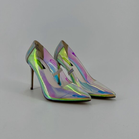 DKNY Iridescent Holographic Pointed Toe Heels Size 6 Stiletto Pumps Womens - Picture 6 of 7